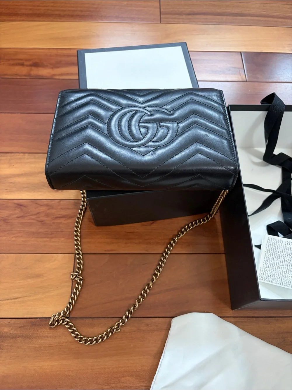Gucci Black Quilted GG Marmont Shoulder Bag with Gold Hardware - Picture 4 of 4